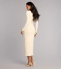 Dinner Plans Locked Mock Neck Wrap Midi Dress