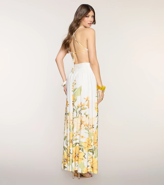 calvin klein floral print high low wrap maxi dress Calvin Klein Women's Short Sleeve Floral A-Line Maxi Dress