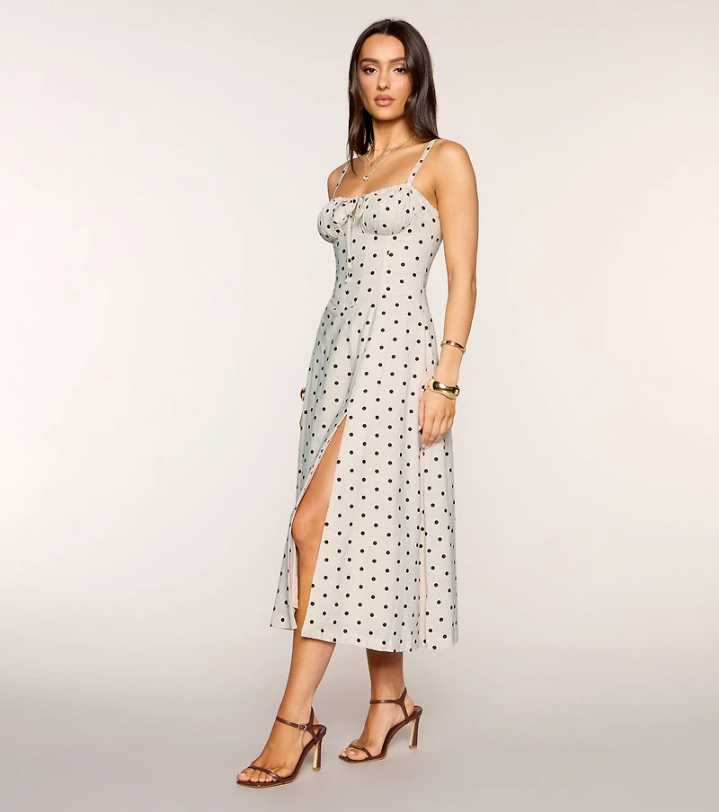 Café Date Polka Dot Midi Dress