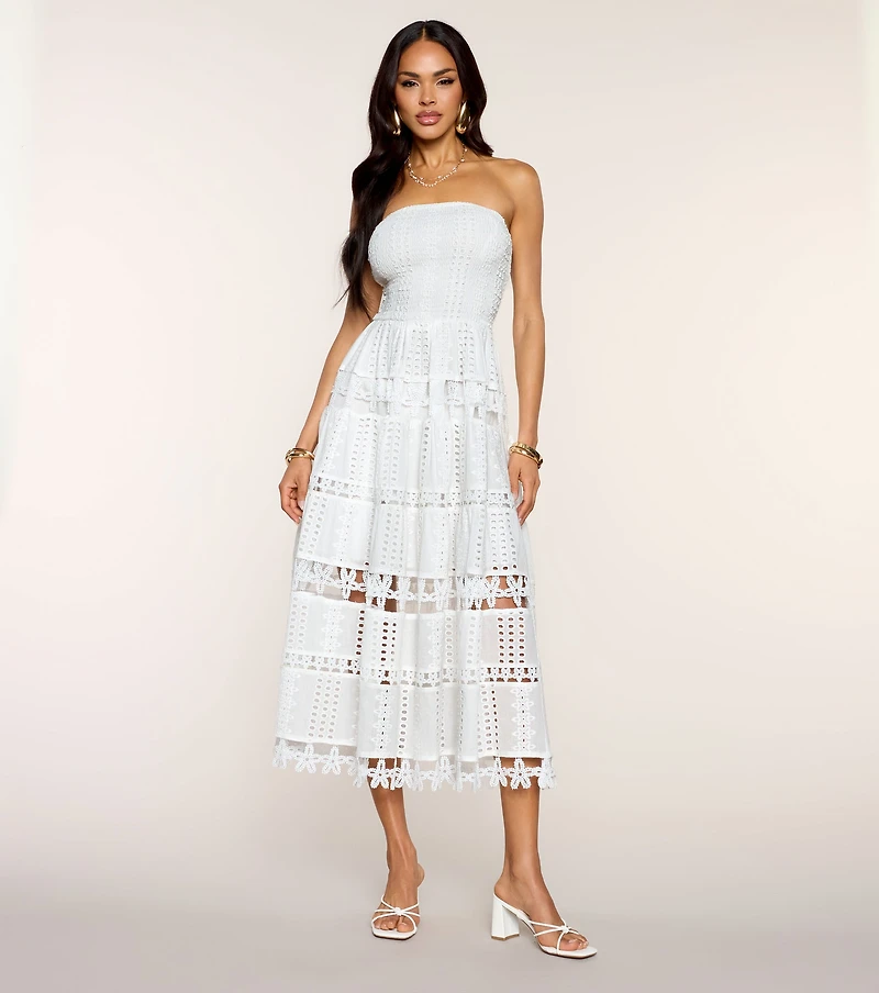 Lovely Day Eyelet A-Line Midi Dress