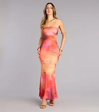 Sunset Stunner Mesh Strapless Midi Dress