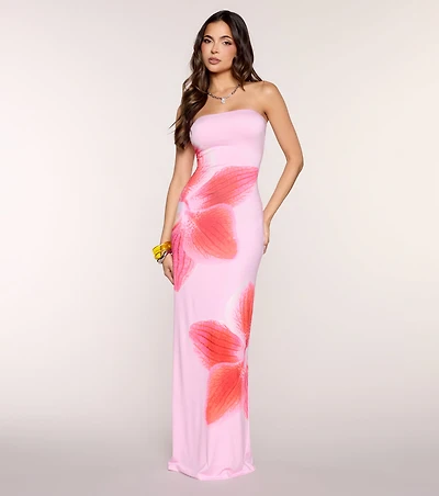 Getaway Glam Tropical Floral Maxi Tube Dress