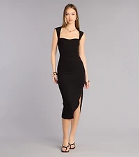 Soft Curve Alert Rib Knit Midi Dress