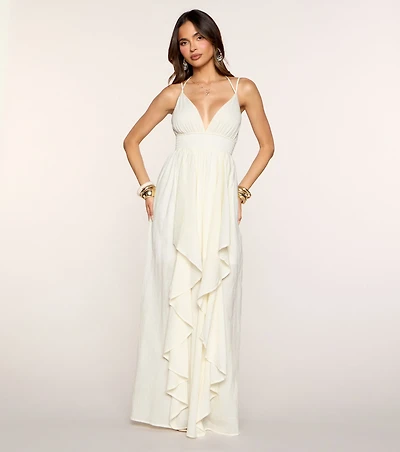 Soft Cascade Ruffle A-Line Maxi Dress