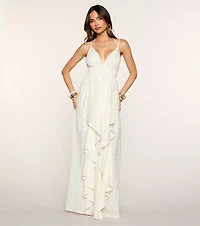 Soft Cascade Ruffle A-Line Maxi Dress