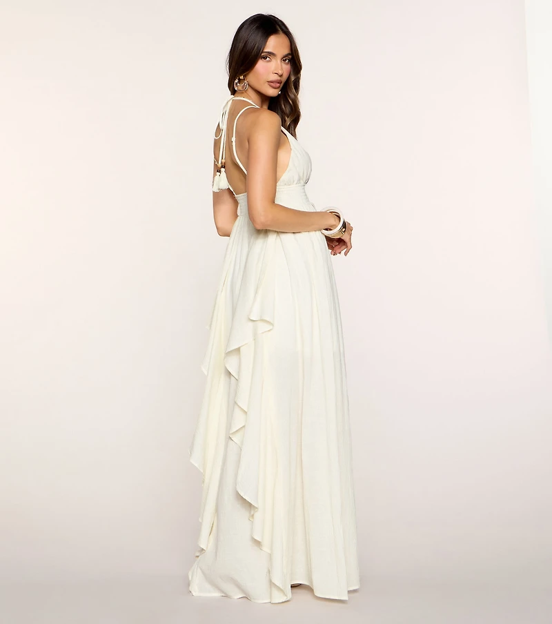 Soft Cascade Ruffle A-Line Maxi Dress