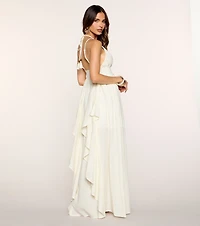 Soft Cascade Ruffle A-Line Maxi Dress