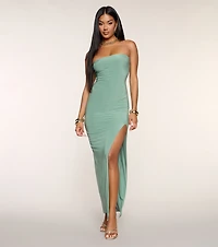 Sleek Fit Strapless High Slit Maxi Dress