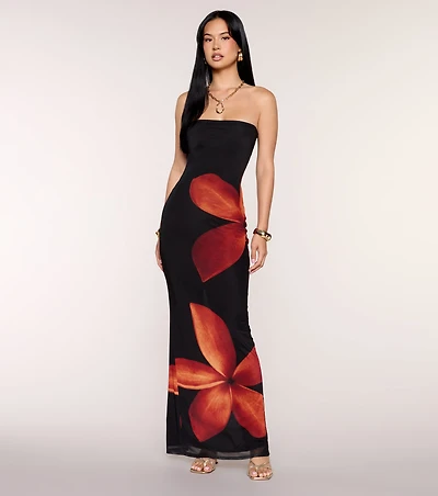 Vacay Mode Tropical Floral Maxi Tube Dress