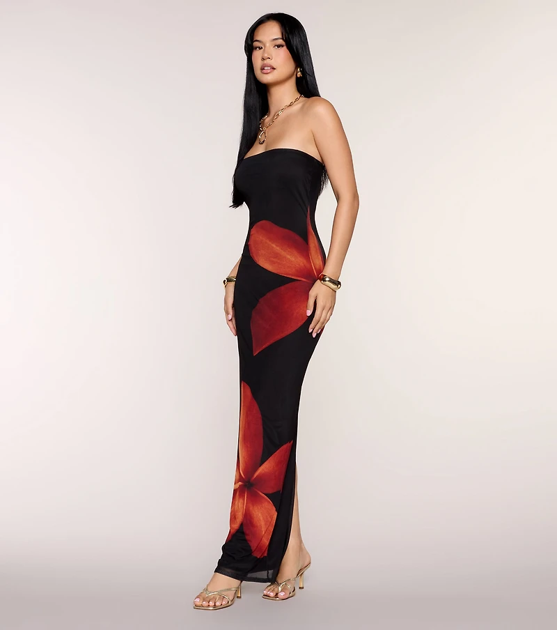Vacay Mode Tropical Floral Maxi Tube Dress