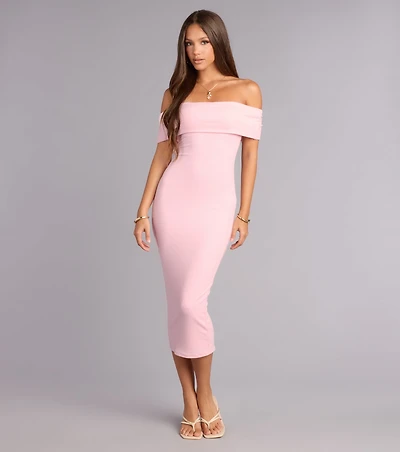 Bare Shoulder Mood Bodycon Midi Dress