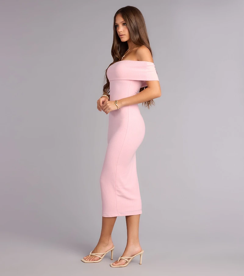 Bare Shoulder Mood Bodycon Midi Dress