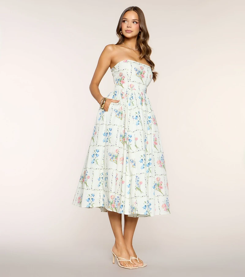 Café Cutie Floral A-Line Midi Dress