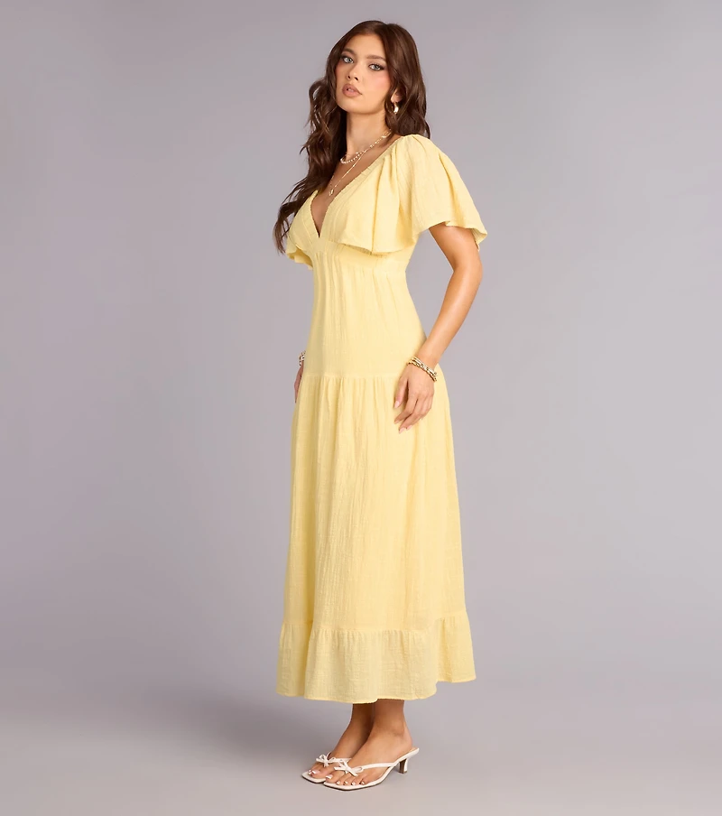 Major Fling Flutter Sleeve Maxi Dress