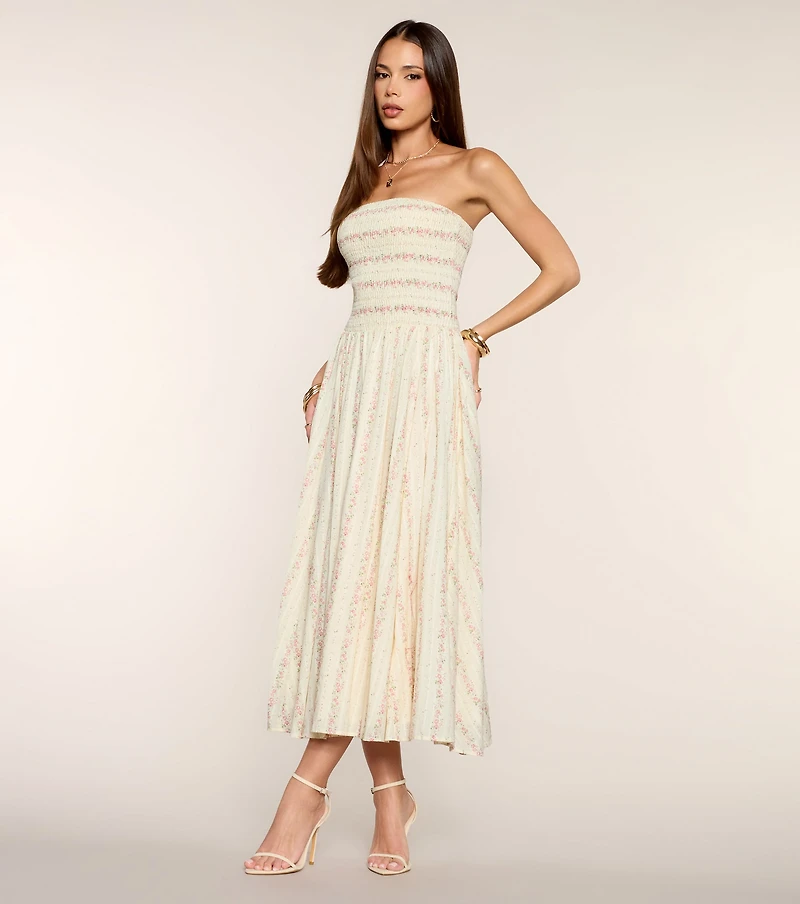 Sunday Bloom Strapless Midi Dress
