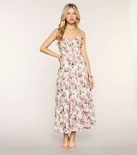 Fresh Cut Florals Strapless Midi Dress