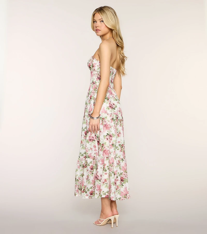 Fresh Cut Florals Strapless Midi Dress