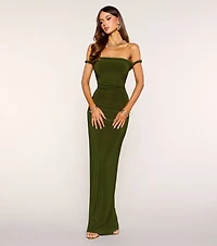 Vamp Twist Strap Off Shoulder Maxi Dress