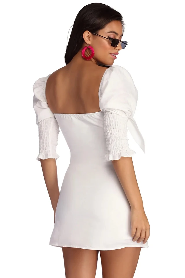ae long sleeve sweetheart mini dress Amryn Long Sleeve Sweetheart Neckline Mini Dress in Ivory
