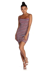 Tie Breaker Striped Mini Dress