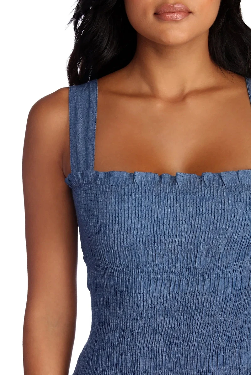 Chambray Today Ruffle Mini Dress