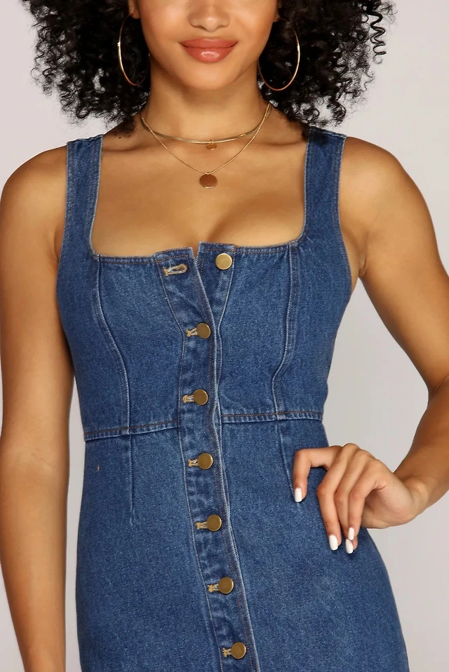 white christmas dresses OVERALL DENIM MAXI DRESS W5324SIA – Wisteria Lane main image 1
