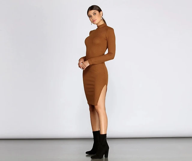 donna karan mock neck short sleeve ribbed knit midi dress Donna Karan Mock Neck Short Sleeve Ribbed Knit Midi Dress