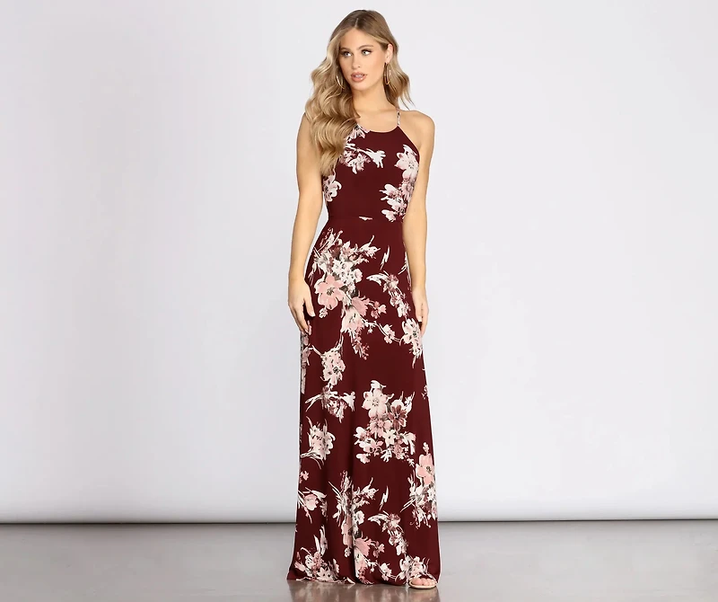 Fine Florals High Neck Maxi Dress