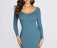 Long Sleeve Ribbed Midi Dress