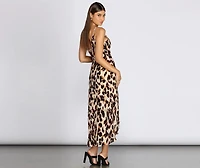 Leopard Print Wrap Front Midi Dress