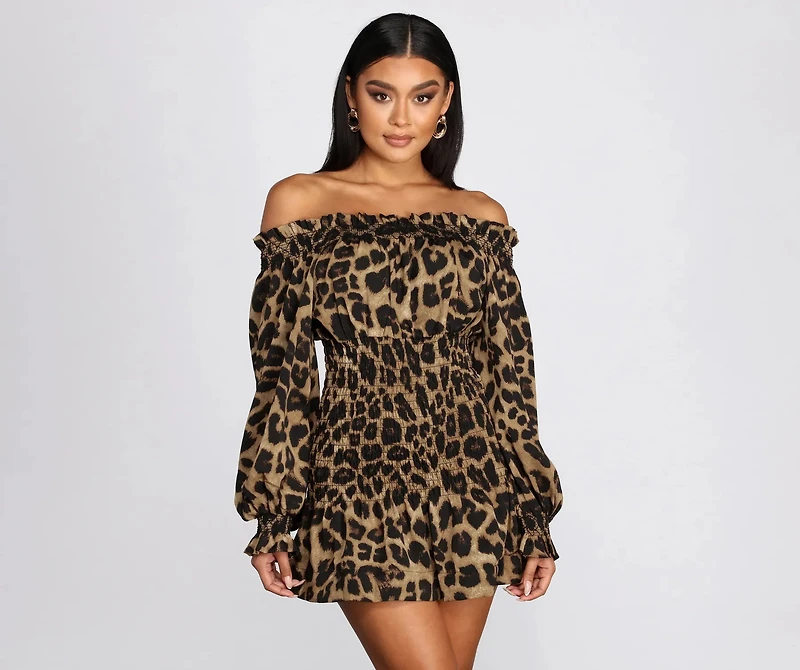Cool Cat Leopard Off Shoulder Mini Dress