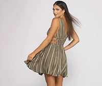 Season of Stripes Cutout Gauze Mini Dress