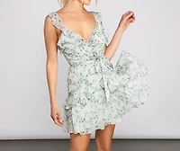 Romantic Floral Ruffled Chiffon Skater Dress