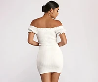Show 'Em Off Shoulder Smocked Mini Dress
