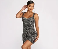 Sweetheart Neck Ruffled Ditsy Print Mini Dress