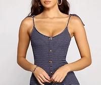Buttoned Sassy Stripes Midi Dress