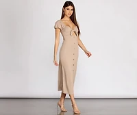 Button Down Tie Front Midi Dress