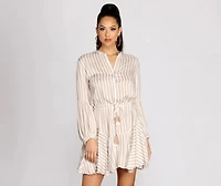 Stylish Stripes Tassel Waist Tie Mini Dress