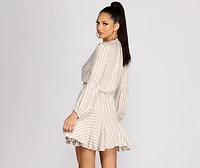 Stylish Stripes Tassel Waist Tie Mini Dress
