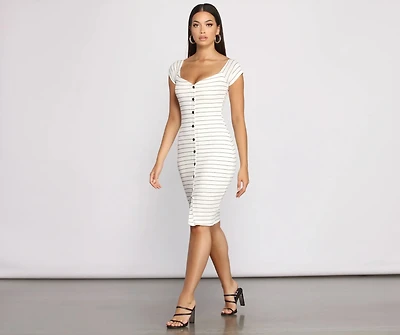 Stripe It Down Ribbed Button Midi Dress