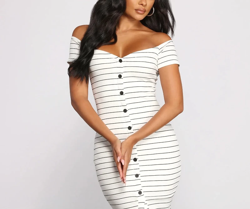 Stripe It Down Ribbed Button Midi Dress
