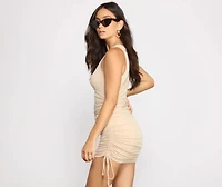 Ribbed Knit Ruched Mini Dress