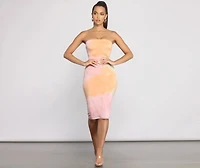 Strapless Tube Tie Dye Midi Dress
