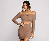 Off The Shoulder Ribbed Knit Cutout Mini Dress