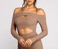 Off The Shoulder Ribbed Knit Cutout Mini Dress