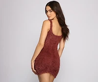 Sleeveless Shaggy Knit Mini Dress