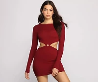 Ribbed Knit O-Ring Mini Dress