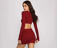 Ribbed Knit O-Ring Mini Dress