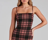 Pretty Plaid Knit Mini Dress