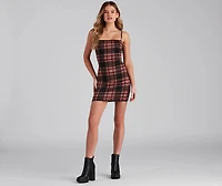 Pretty Plaid Knit Mini Dress